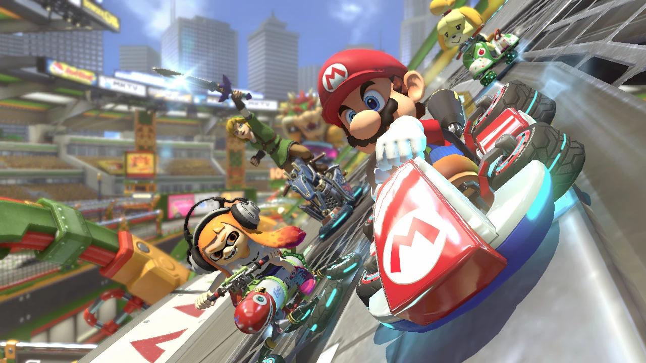 Carrera de Mario Kart 8 Deluxe en un circuito con antigravedad