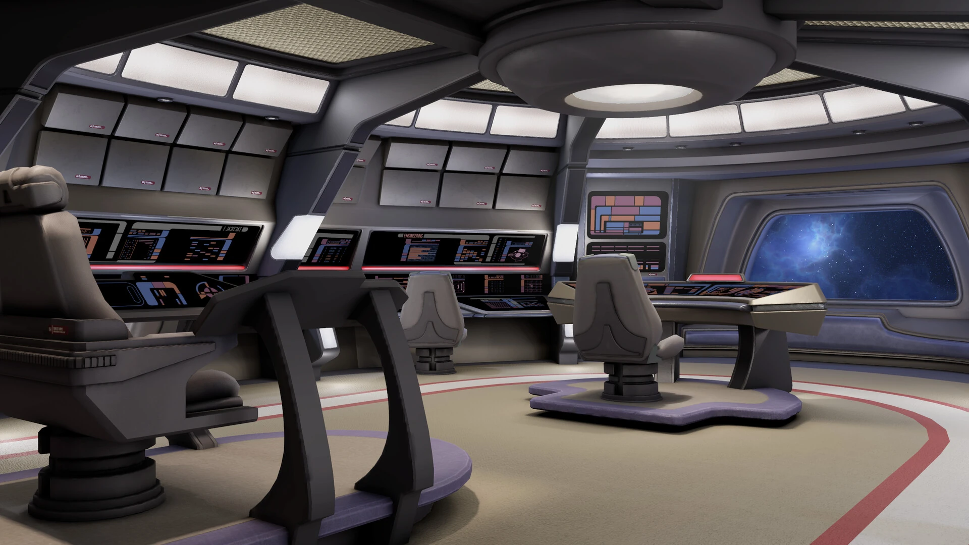 El puente de la U.S.S. Lumen, con los sillones de mando vacíos, las consolas encendidas y el espacio por la ventana