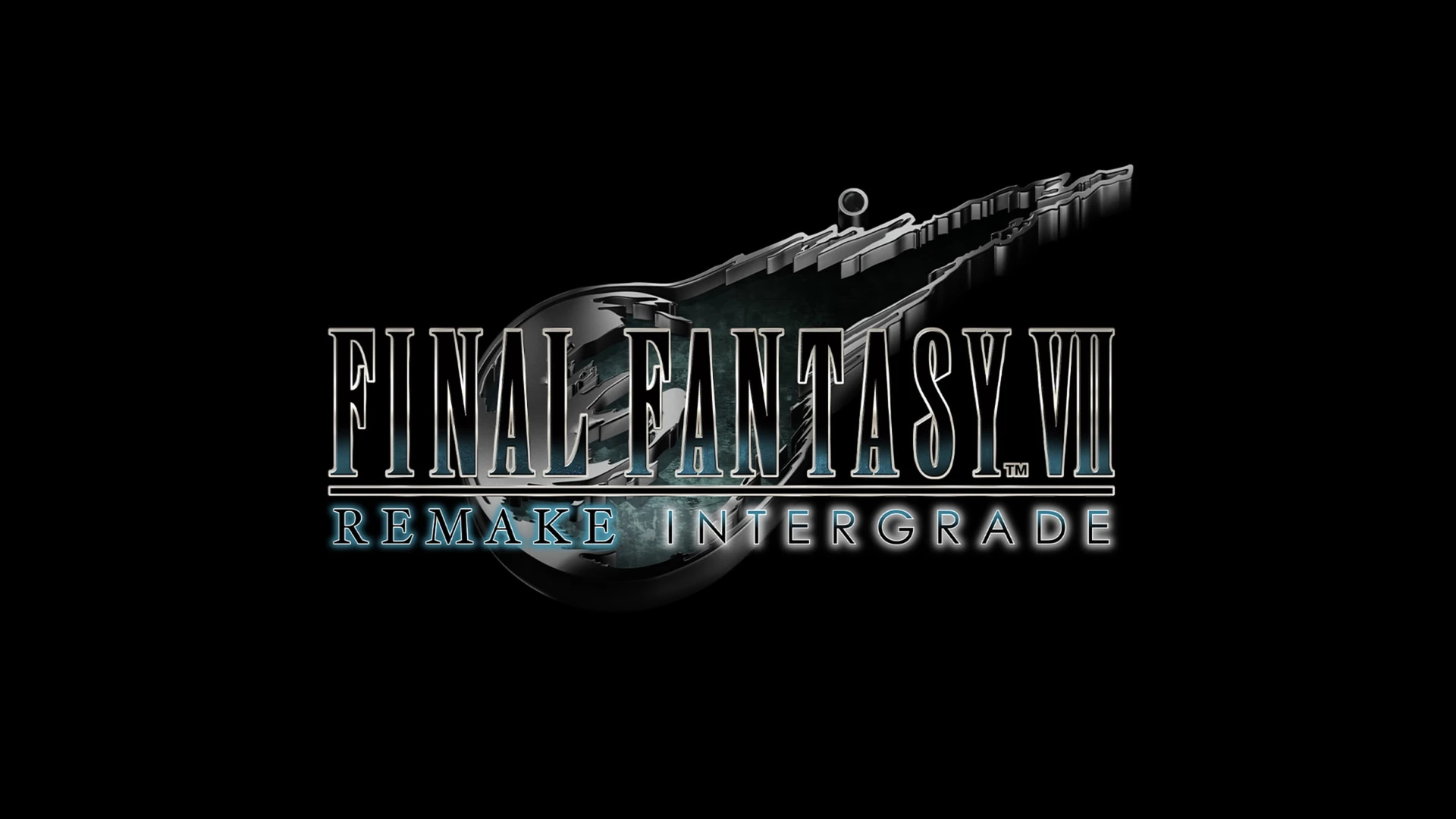 El meteorito de Final Fantasy VII en metal cromado sobre fondo negro, con el título Remake Intergrade en plata y cian